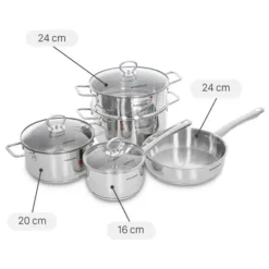 Sunhouse SHG991 stainless steel pot and pan set with glass lid