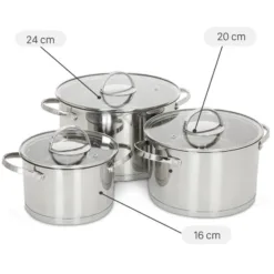 Set of 3 stainless steel pots with 3 bottoms and glass lids Delites CW-B041-A