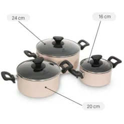 Set of 3 non-stick aluminum pots with glass lids Elmich EL-5210MN