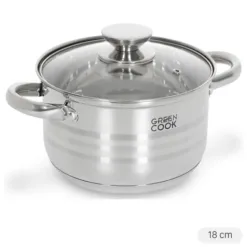Green Cook GCS243-18IH 18cm 5-layer stainless steel pot with glass lid