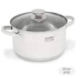 5-layer stainless steel pot with glass lid 22 cm Green Cook GCS243-22IH