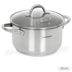 3-layer stainless steel pot with glass lid 20 cm Sunhouse SHG308-20