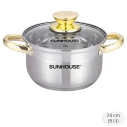 5-layer stainless steel pot with glass lid 24 cm Sunhouse SHG24224